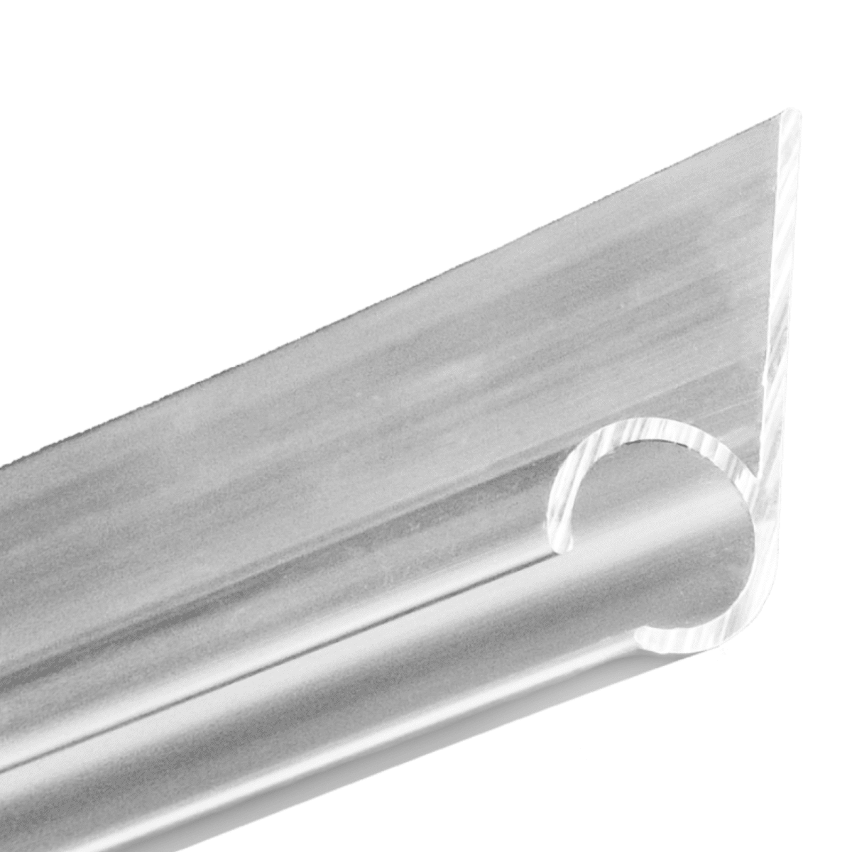 Keder Solutions® 8.5 mm. aluminum awning rail with a single rounded keder channel and flat mounting flange for awnings, marine enclosures, canopies, clear vinyl panels, and fabric attachment systems.